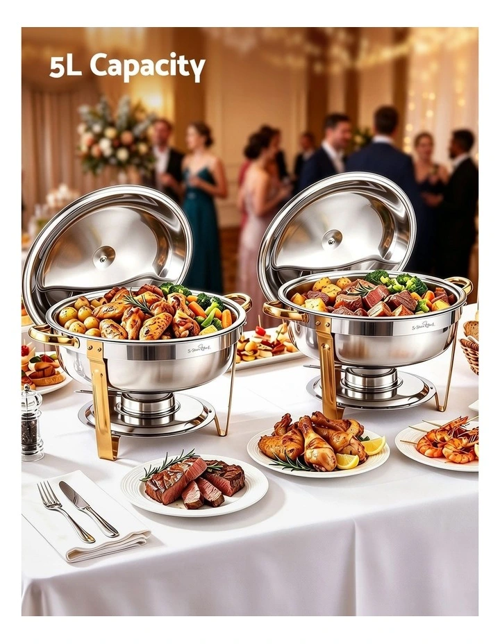 5-Star Chef 5L Chafing Dish Set 2-Pack, Food Warmer Catering Server Buffet image 4