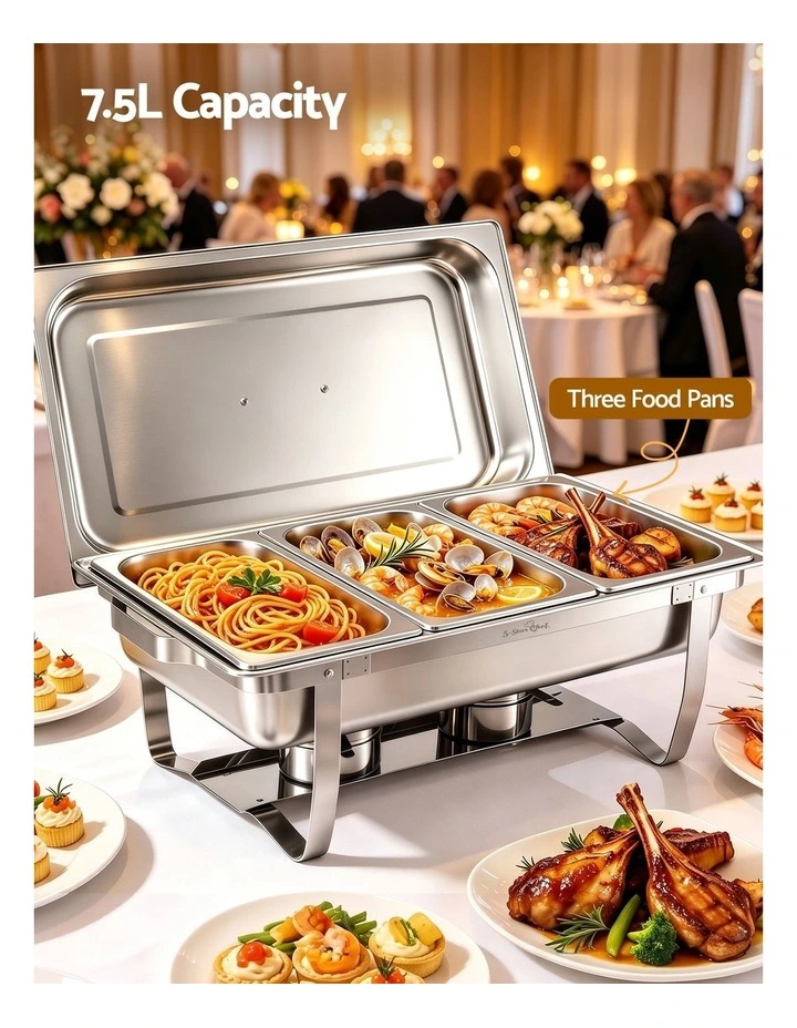 5-Star Chef Chafing Dish 7.5L 3-Pan Buffet Warmer Food Warmer Catering Server image 4