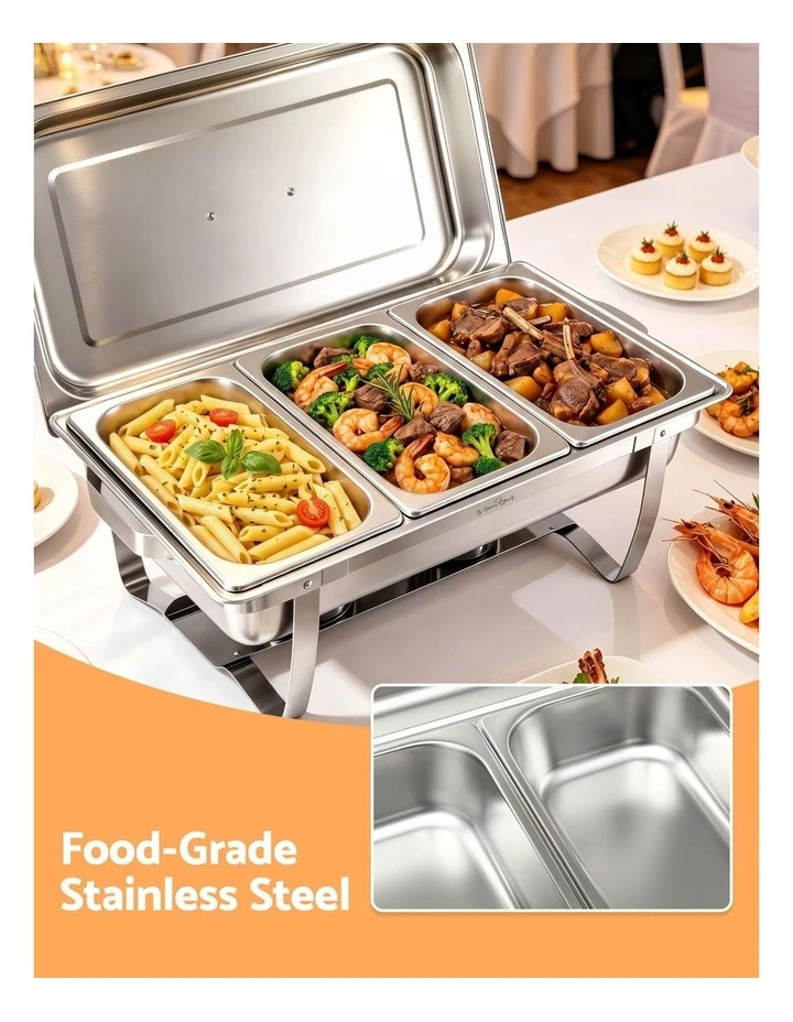 5-Star Chef Chafing Dish 7.5L 3-Pan Buffet Warmer Food Warmer Catering Server image 5