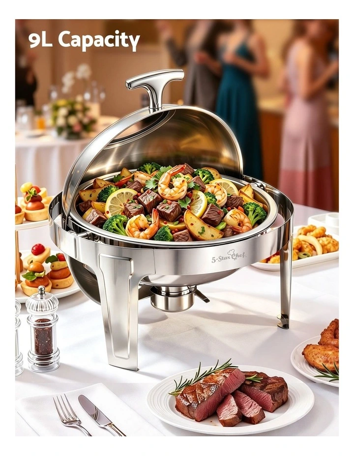 5-Star Chef 9L Chafing Dish Buffet Warmer Food Warmer Catering Server Round image 4