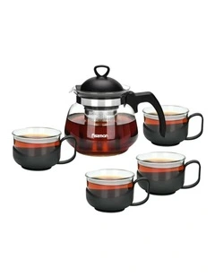 5pc Fissman Teapot With 4 Cups 150ml Glass European Quality Set 700ml