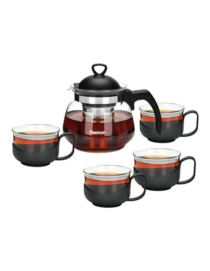 5pc Fissman Teapot With 4 Cups 150ml Glass European Quality Set 700ml image 1
