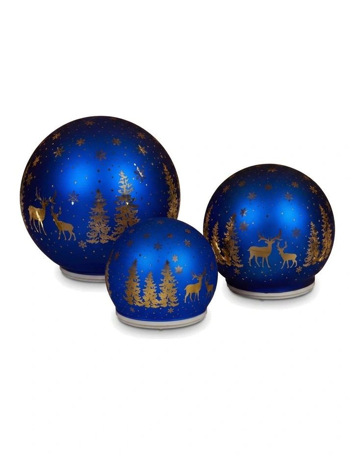 Christabelle 3 Royal Blue Glass Christmas LED Light Up Spheres Gold Forest Table Decor Xmas image 4