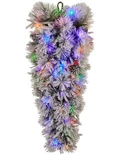 Christabelle 90cm Alpine Snow Christmas Wreath Teardrop Pre Lit Multi Function LED Timer Flocked