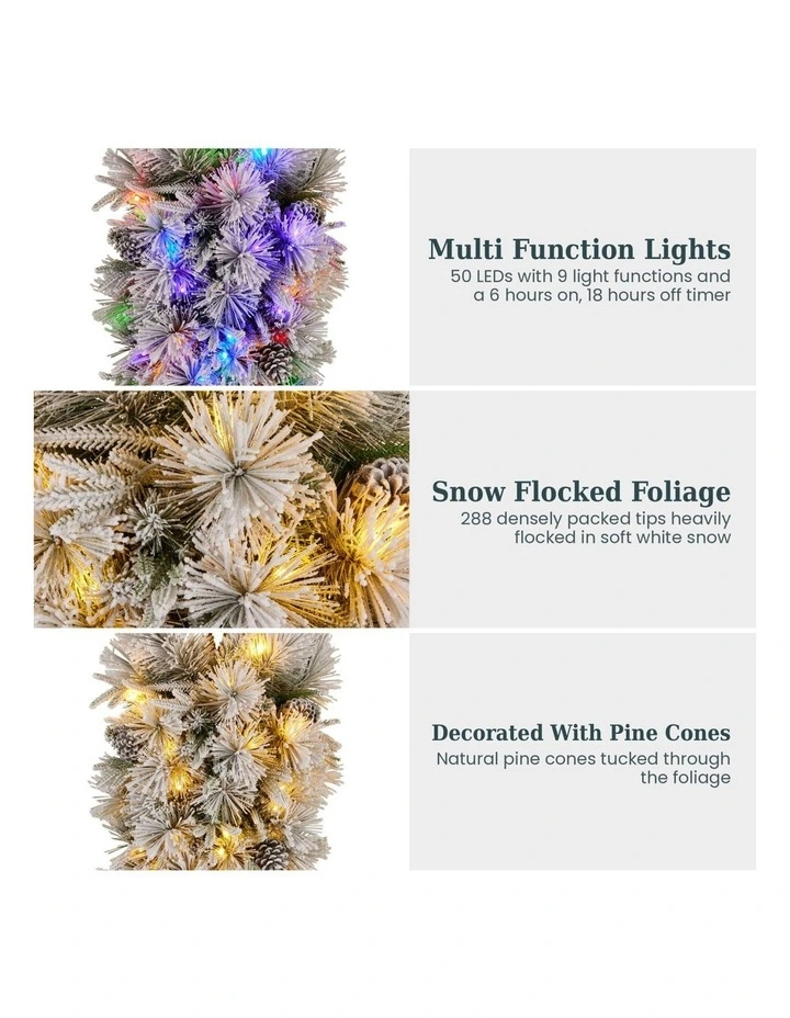 Christabelle 90cm Alpine Snow Christmas Wreath Teardrop Pre Lit Multi Function LED Timer Flocked image 4