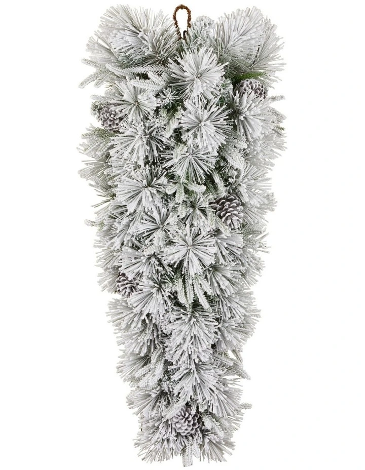 Christabelle 90cm Alpine Snow Christmas Wreath Teardrop Pre Lit Multi Function LED Timer Flocked image 6