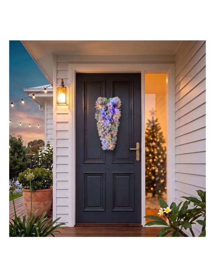 Christabelle 90cm Alpine Snow Christmas Wreath Teardrop Pre Lit Multi Function LED Timer Flocked image 7