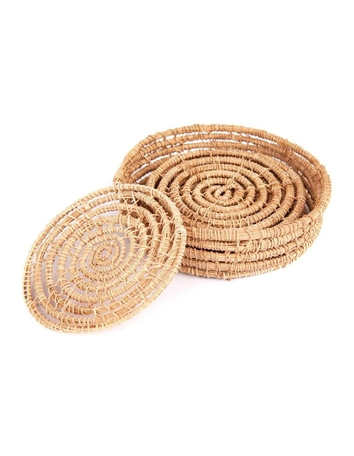 Fab Habitat Magpie Set Of 4 Palm Fibre Round Coasters with Holder image 2
