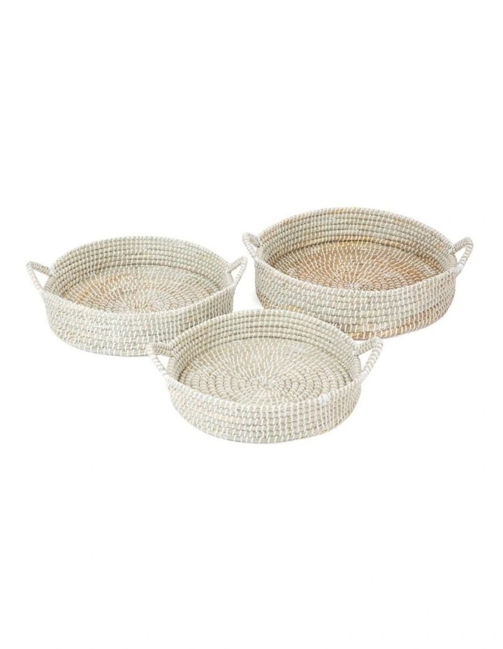 Fab Habitat Mowdok Set Of 3 Handmade Kaisa Grass Round Decorative Platter Trays image 1
