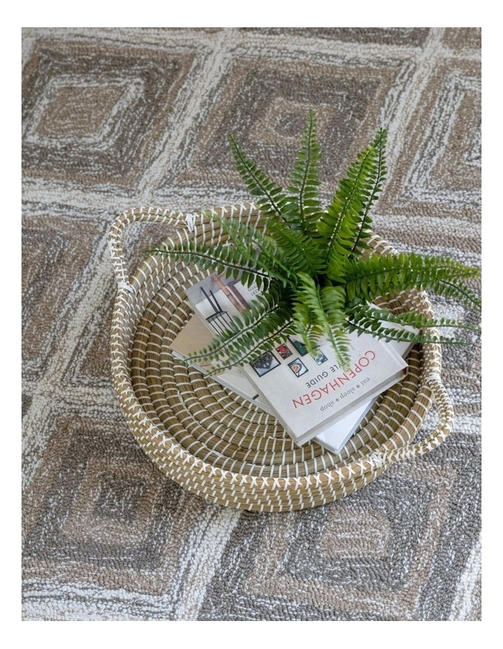 Fab Habitat Mowdok Set Of 3 Handmade Kaisa Grass Round Decorative Platter Trays image 2