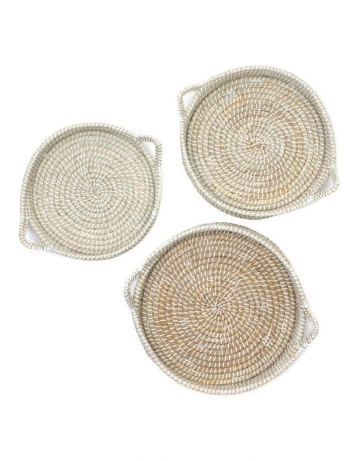 Fab Habitat Mowdok Set Of 3 Handmade Kaisa Grass Round Decorative Platter Trays image 4