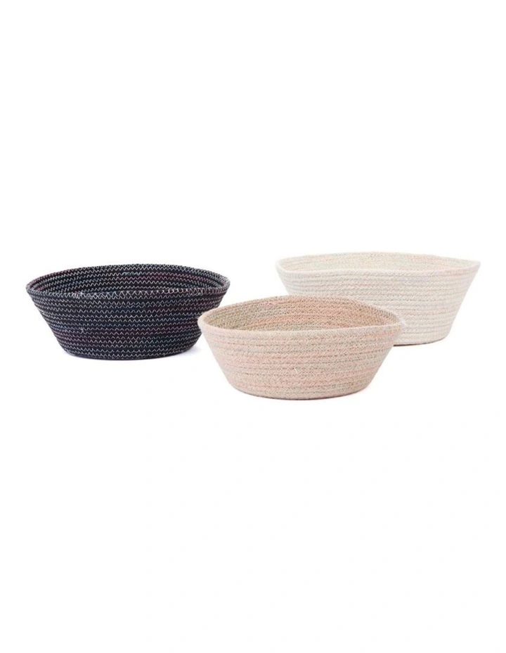 Fab Habitat Tazing Set Of 3 Modern Handmade Jute Decorative Fruit Bowls in Black & White image 1