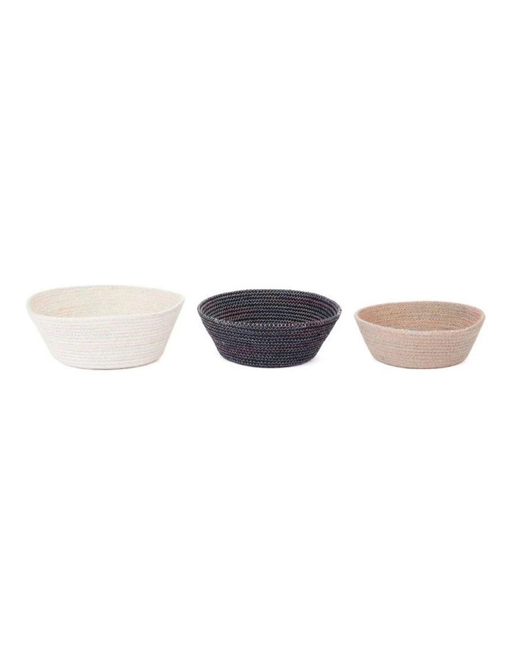 Fab Habitat Tazing Set Of 3 Modern Handmade Jute Decorative Fruit Bowls in Black & White image 2