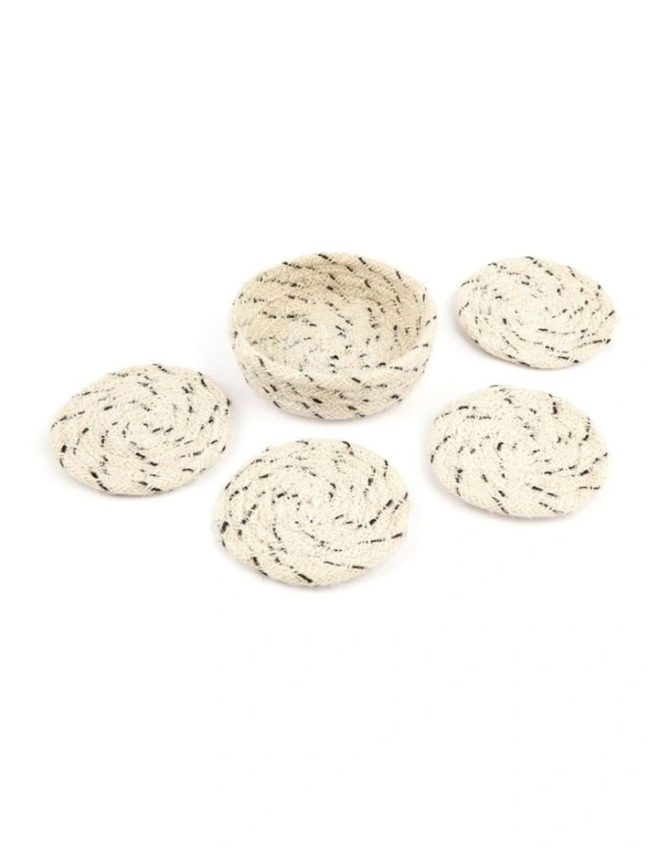 Fab Habitat Dove Set Of 4 Eco Friendly Round Jute Coasters in Ivory image 1
