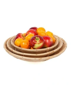 Fab Habitat Naini Set Of 3  Handmade Round Decorative Cane Fruit Bowls