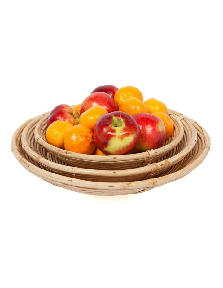 Fab Habitat Naini Set Of 3 Handmade Round Decorative Cane Fruit Bowls image 1