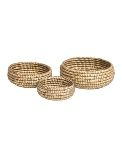 Fab Habitat Kaisa Set of 3 Handmade Round Kaisa Grass Decorative Fruit Bowls