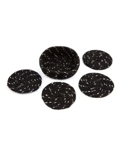 Fab Habitat Deryn Set Of 4 handmade round jute coasters in Black