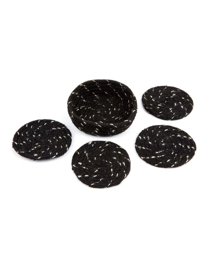 Fab Habitat Deryn Set Of 4 handmade round jute coasters in Black image 1