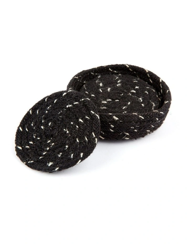 Fab Habitat Deryn Set Of 4 handmade round jute coasters in Black image 2