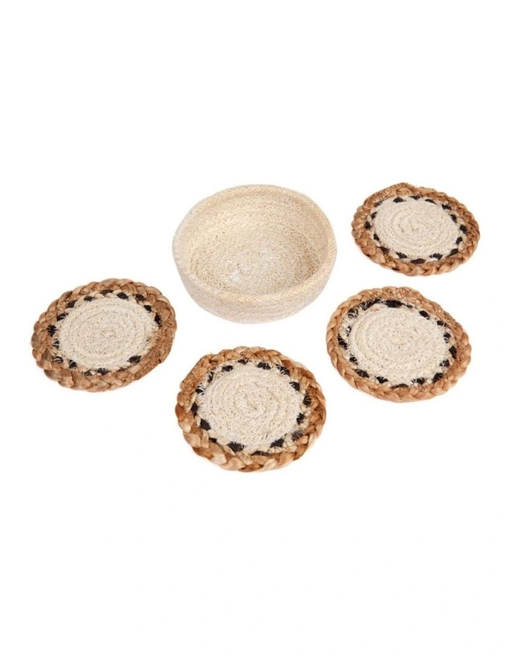 Fab Habitat Linnet Set Of 4 Natural Jute Braided Round Coaster image 1