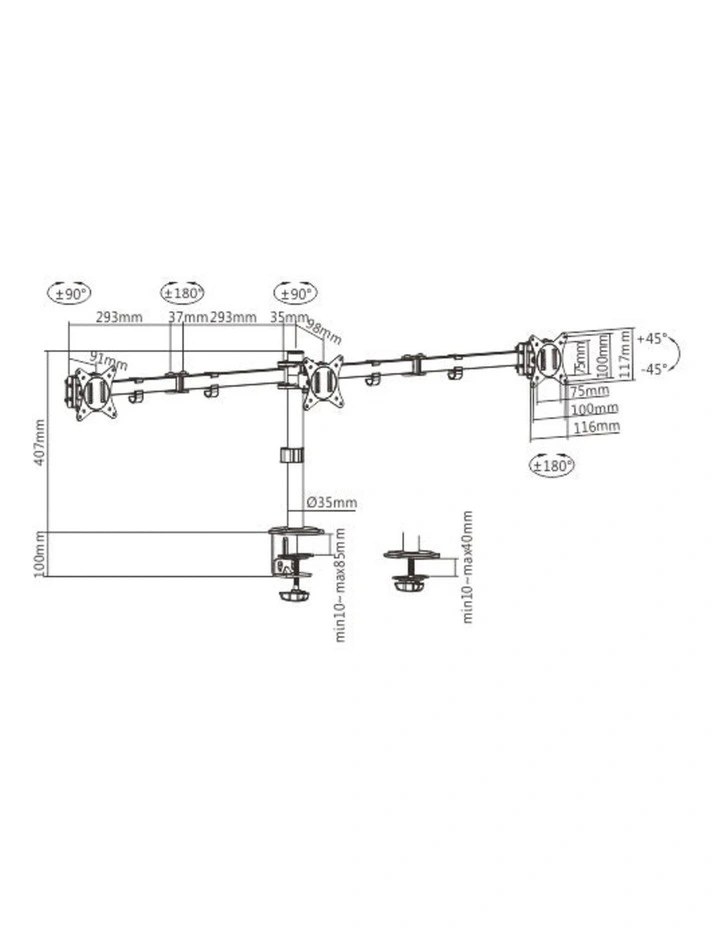 Brateck Steel-Articulating Triple-Monitor Mount 17-27 Black image 2