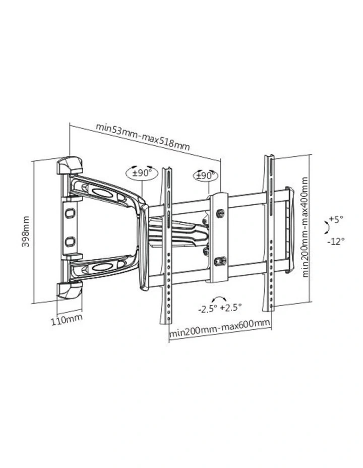 Brateck Full-Motion TV Wall Mount 37-70- Matte Black & Metallic Grey image 2