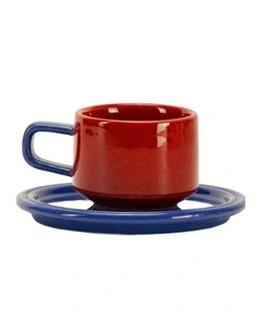 Spill the Tea Cup and Saucer in Red and Blue