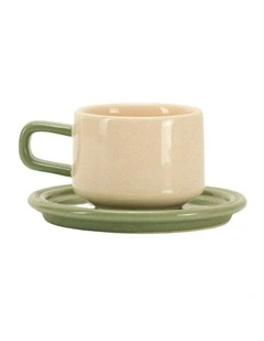Spill the Tea Cup and Saucer in Linen and Olive