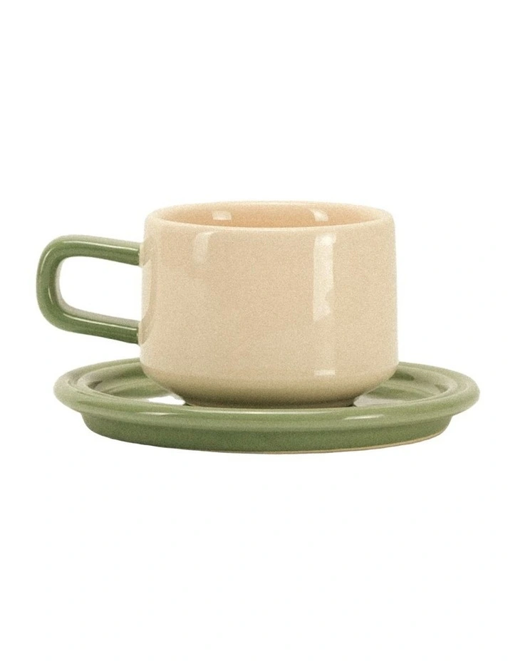 Spill the Tea Cup and Saucer in Linen and Olive image 1