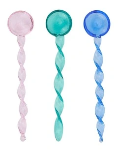 3pc Annabel Trends Twist Cocktail Swizzle Spoon Set 16.5cm Glass Mixed Colours