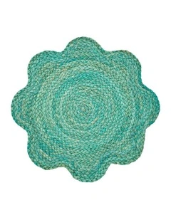 Annabel Trends Wavy Dining Table Placemat 100% Corn Husk Aqua 39cm