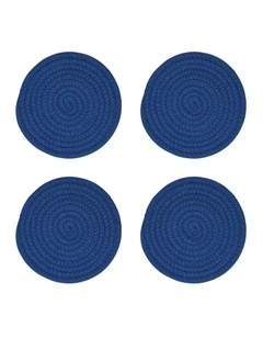 4pc Annabel Trends Rope Trivet Round Small Navy Durable Kitchen 18.5cm