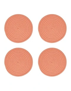 4pc Annabel Trends Rope Trivet Round Large Coral Durable Kitchen 20cm