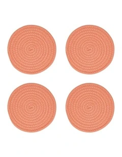 4pc Annabel Trends Rope Trivet Round Small Coral Durable Kitchen 18.5cm
