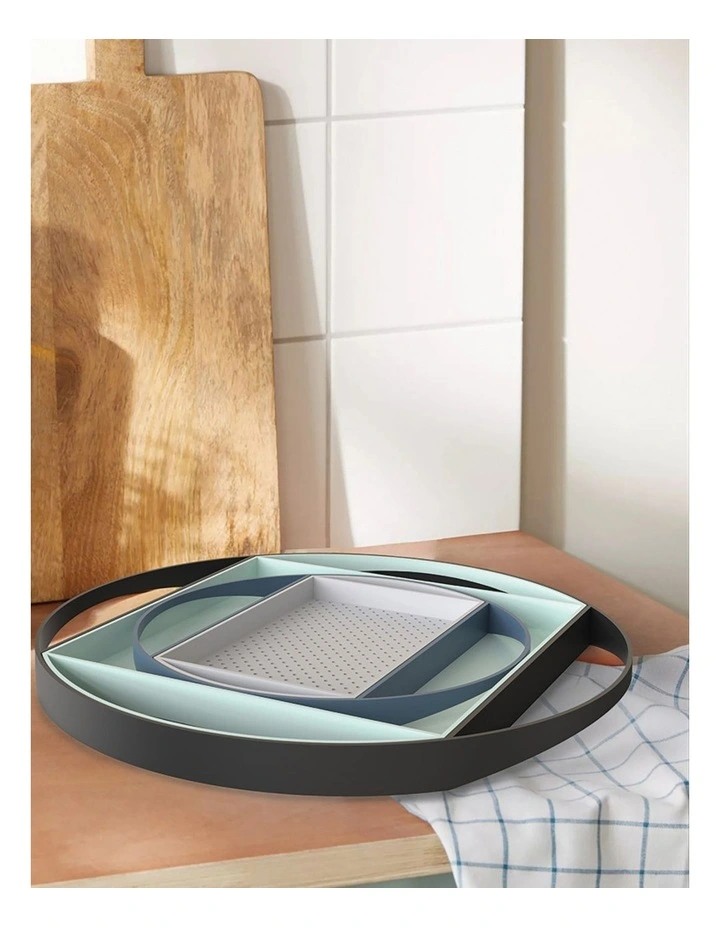 4pc Vigar Flap Glacial Round Nested Serving Tray Set Space Saving Design image 2