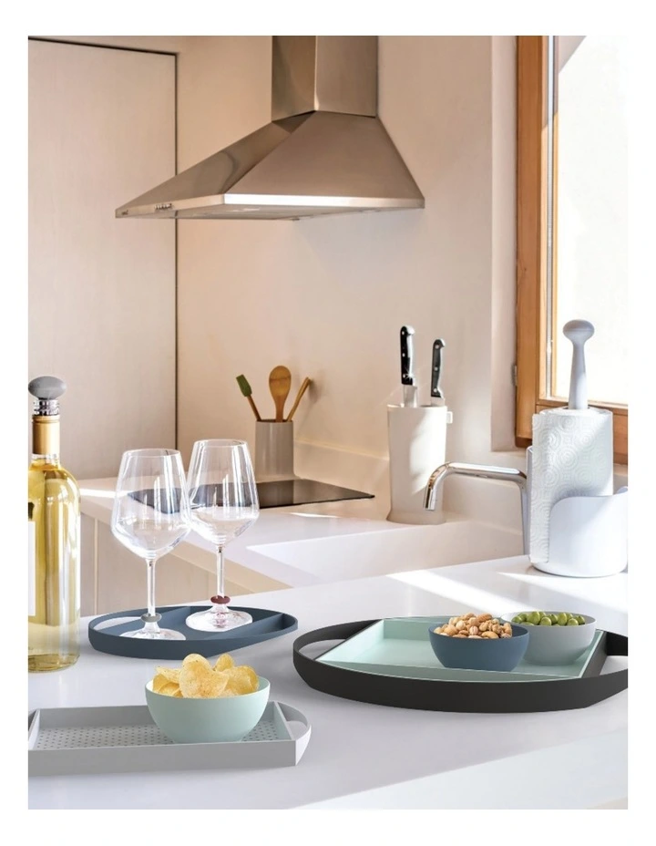 4pc Vigar Flap Glacial Round Nested Serving Tray Set Space Saving Design image 3