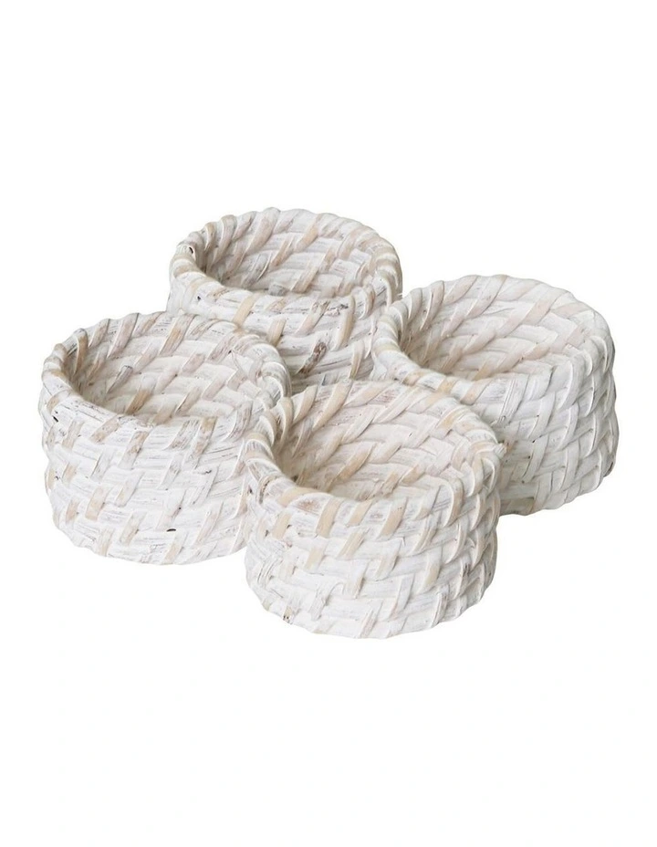 Pacifica Rattan Napkin Ring Set of 4 Whitewash image 1