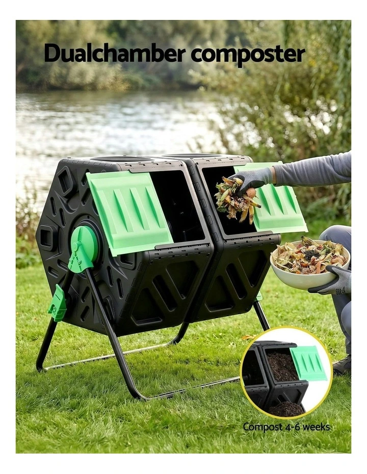 Dual-Chamber Compost Bin 130L in Black image 6