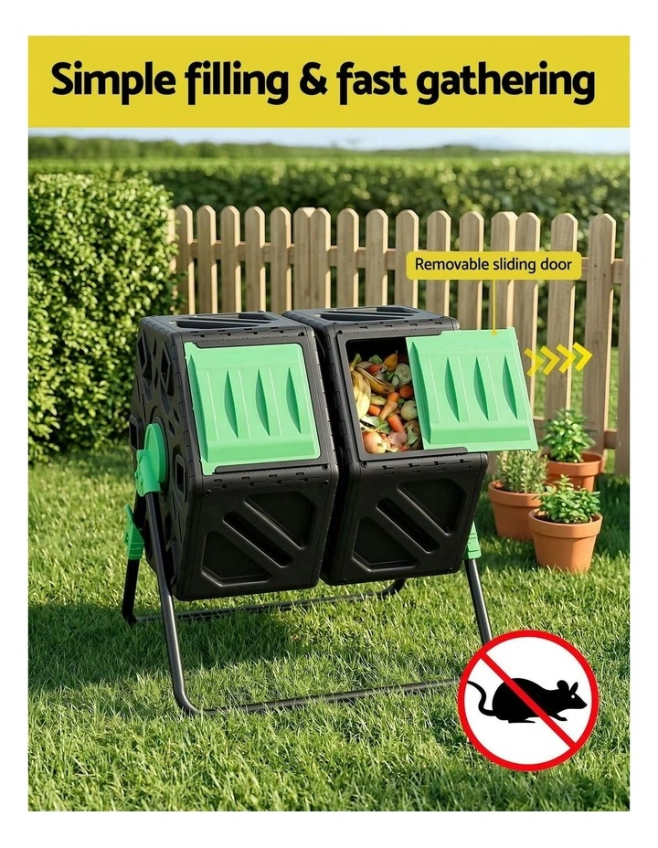 Dual-Chamber Compost Bin 130L in Black image 7