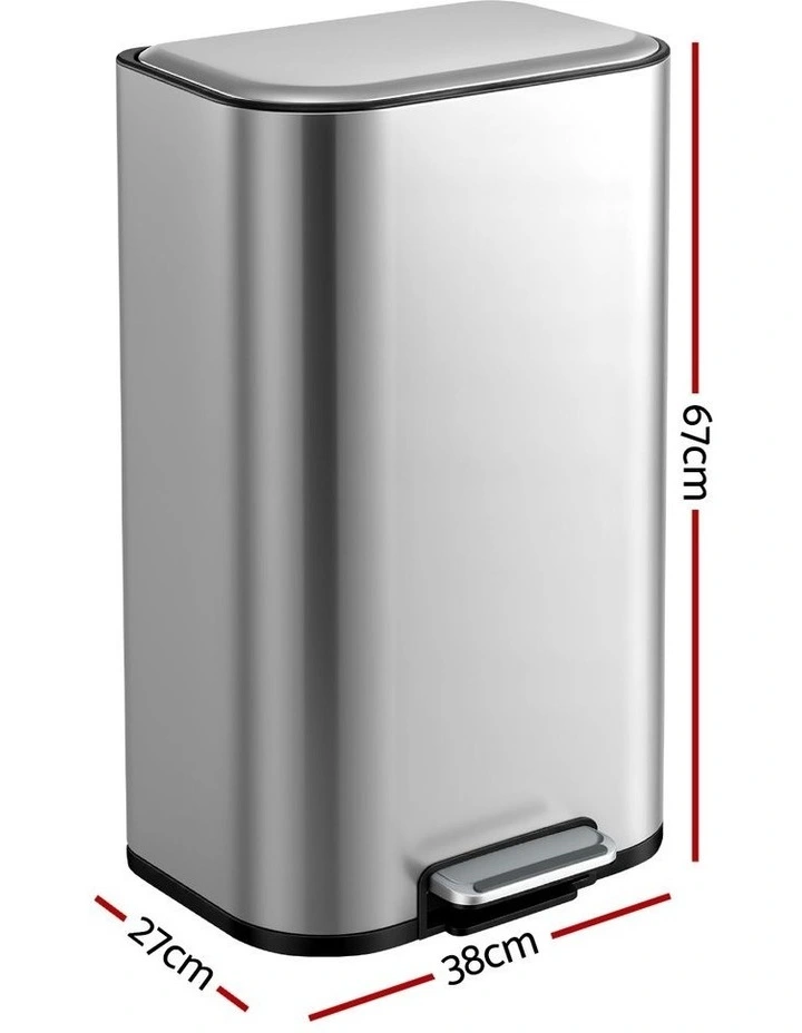 Cefito 40L Steel Pedal Bin Soft Close Lid Grey image 4