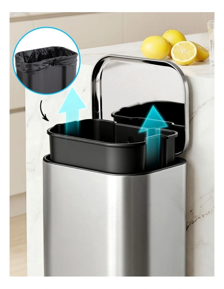 Cefito 40L Steel Pedal Bin Soft Close Lid Grey image 6
