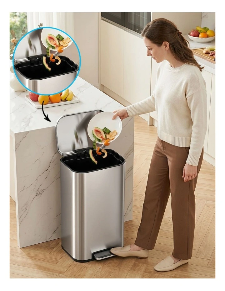 Cefito 40L Steel Pedal Bin Soft Close Lid Grey image 7