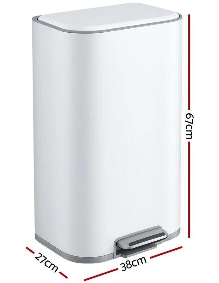 Cefito 40L Steel Pedal Bin Soft Close Lid White image 4