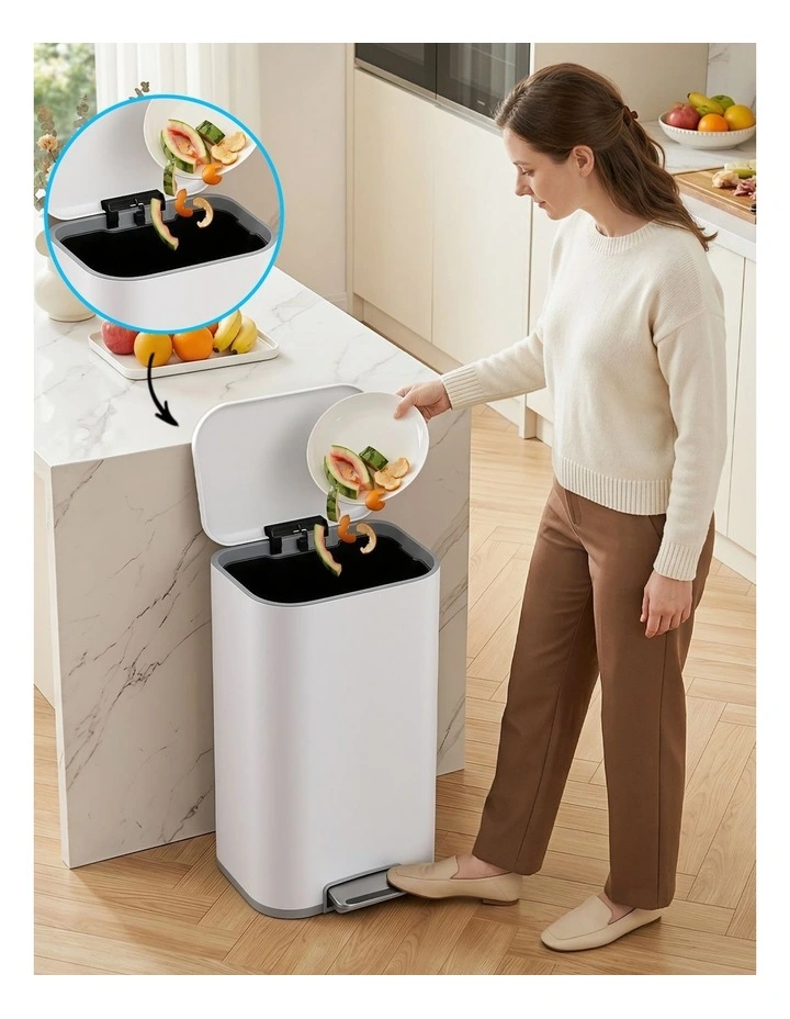 Cefito 40L Steel Pedal Bin Soft Close Lid White image 7