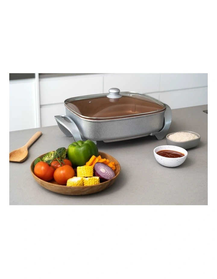 Non-Stick Copper Electric Fry Pan For Cooking Capacity 7.9L in Silver image 2