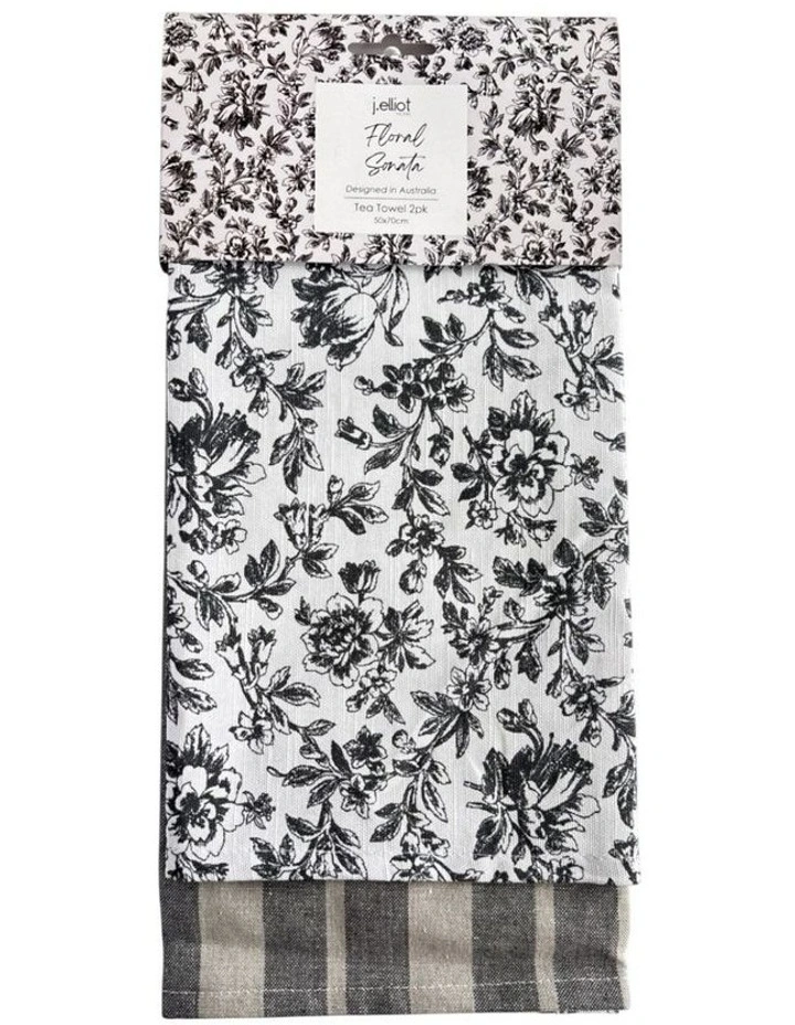 Floral Sonata Tea Towel 2 Pack in Charcoal image 6