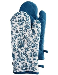Floral Sonata Oven Mitt 2 Pack in Blue