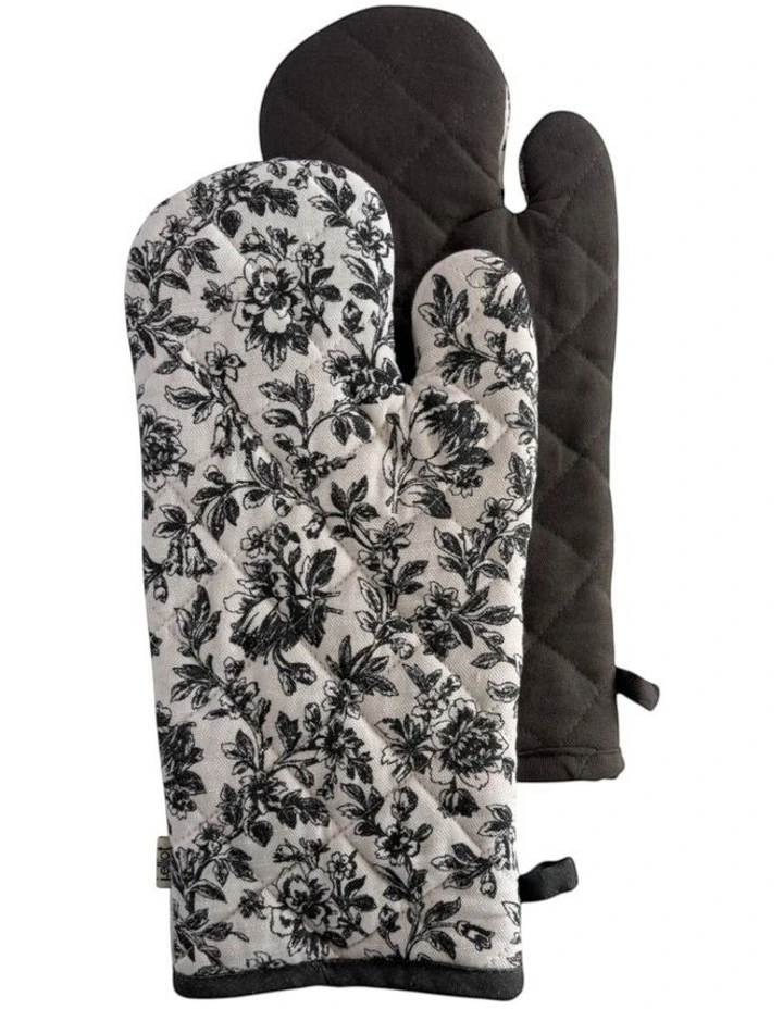 Floral Sonata Oven Mitt 2 Pack in Charcoal image 1