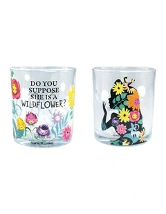 Alice In Wonderland Glass Tumbler Gift Set 9cm in Multicolour
